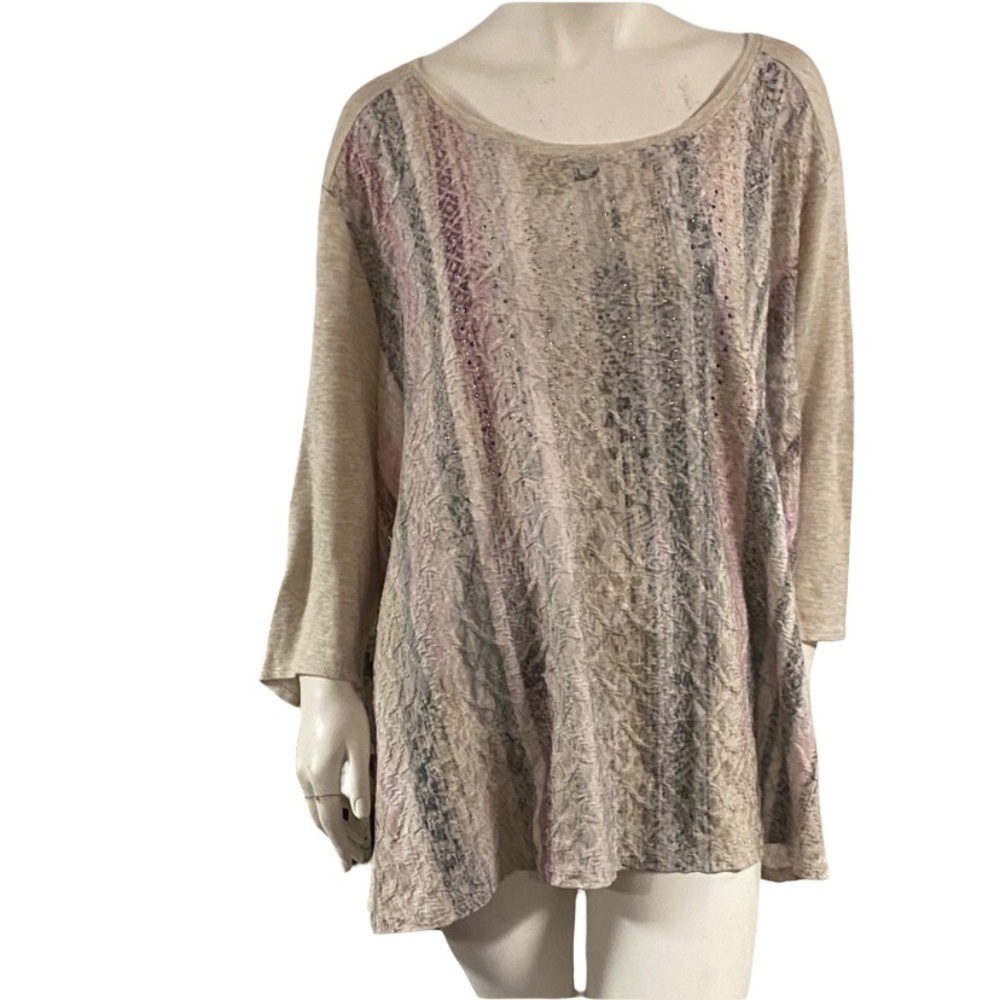Catherines Beige& Pink Patterned Top Size 3X